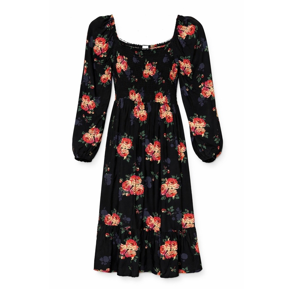 GAP Dark Bloom Midi Dress Womens‎ M Meadowcore Smocked Romantic Prairie